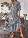Damen Maxikleid mit verspieltem Paisley-Muster und Rüschendetails Shopnory