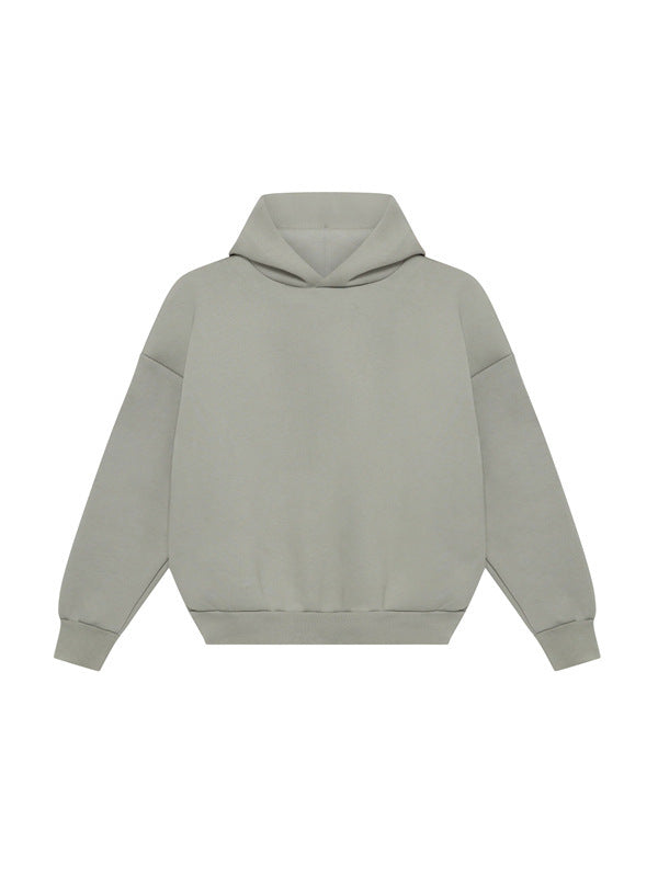 Unisex minimalistischer Kapuzenpullover ohne Kängurutasche mit überschnittener Schulter und geripptem Saum Shop Nory