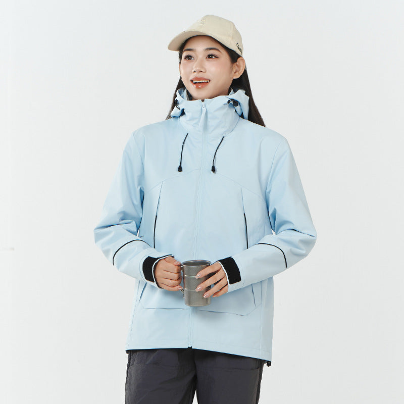 Damen Leichte wind- und wasserabweisende Softshell-Trekkingjacke mit verstellbarer Kapuze Shop Nory