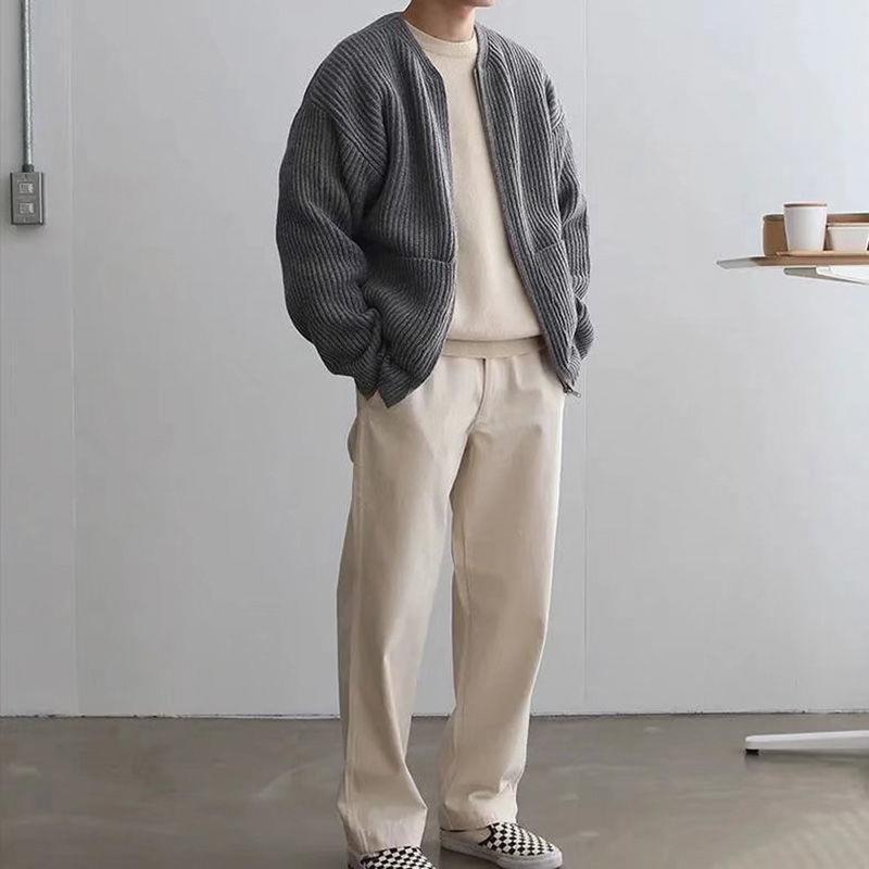 Strickjacke Lockere Passform Rippstrick Offene Vorderseite Weiches Wollgefühl