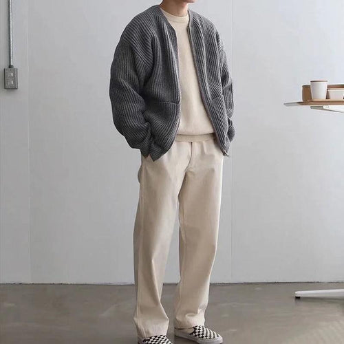 Strickjacke Lockere Passform Rippstrick Offene Vorderseite Weiches Wollgefühl