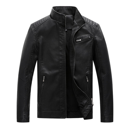Herren Slim-Fit Lederoptik-Motojacke mit Stehkragen und Reißverschlusstaschen Shop Nory