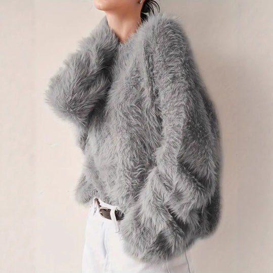 Damen Lang geschnittener Kuschel-Feinstrickpullover mit weichem Flormix, Rundhalsausschnitt und legerer Silhouette Shop Nory