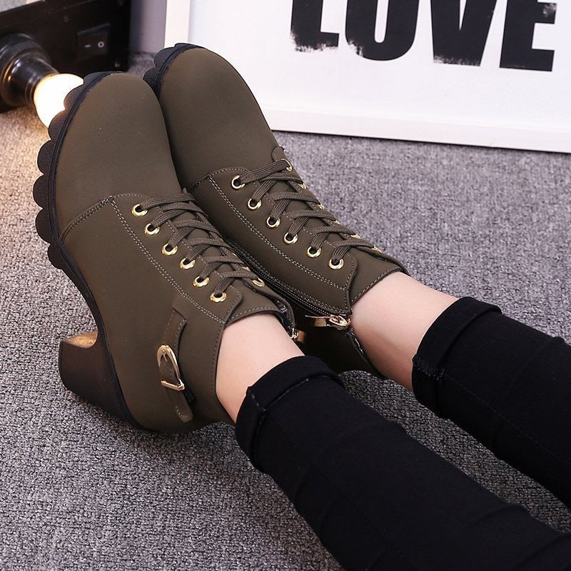 Damen Stiefeletten mit Blockabsatz und Schnürung