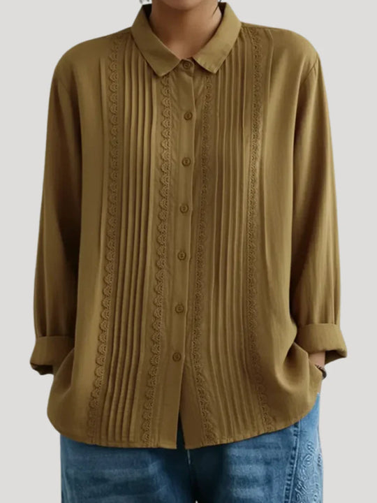 Damen Elegante Bluse mit feinen Falten und Spitzenbesatz