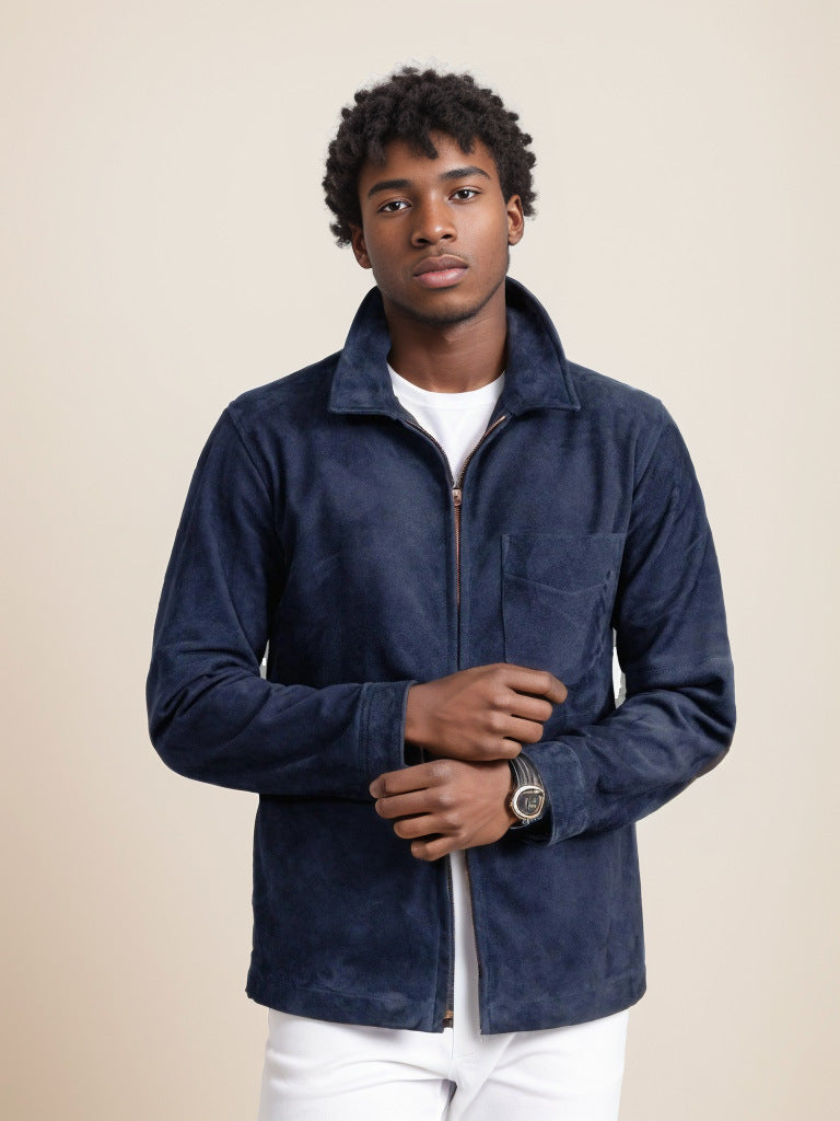 Herren Velourslederjacke mit Stehkragen und Brusttasche Shop Nory