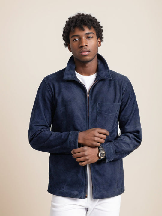 Herren Velourslederjacke mit Stehkragen und Brusttasche Shop Nory