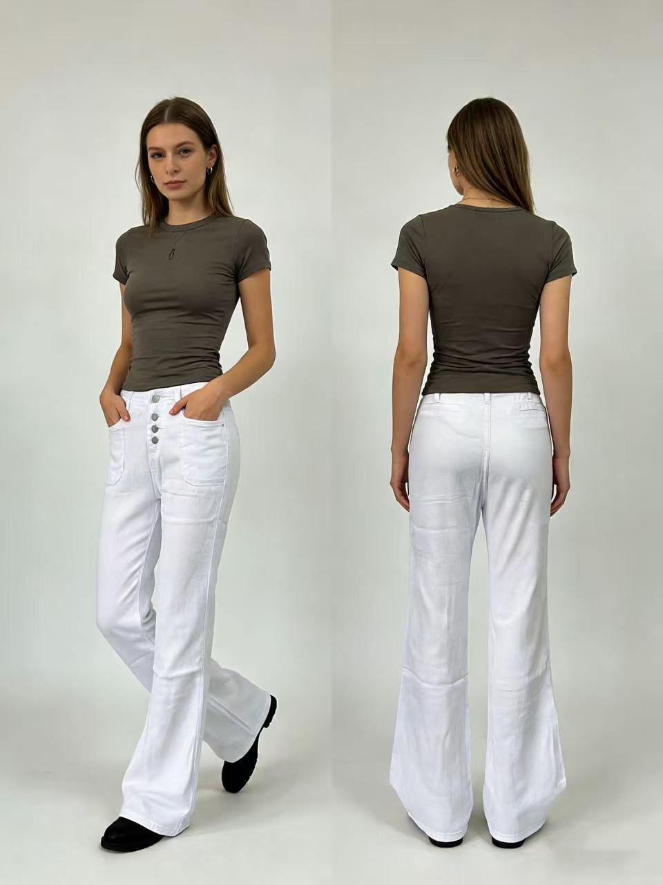 Damen Bootcut-Jeans mit hohem Bund und knöpfbarem Verschluss Shopnory