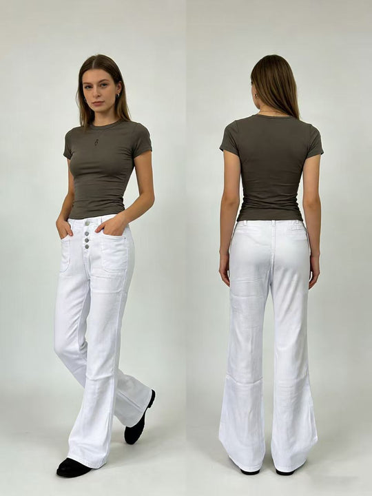 Damen Bootcut-Jeans mit hohem Bund und knöpfbarem Verschluss Shopnory