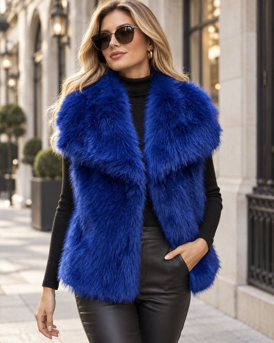 Damen Ärmellose Luxus‑Faux‑Fur‑Weste mit extraweichem Langflor und übergroßem Schalkragen Shop Nory