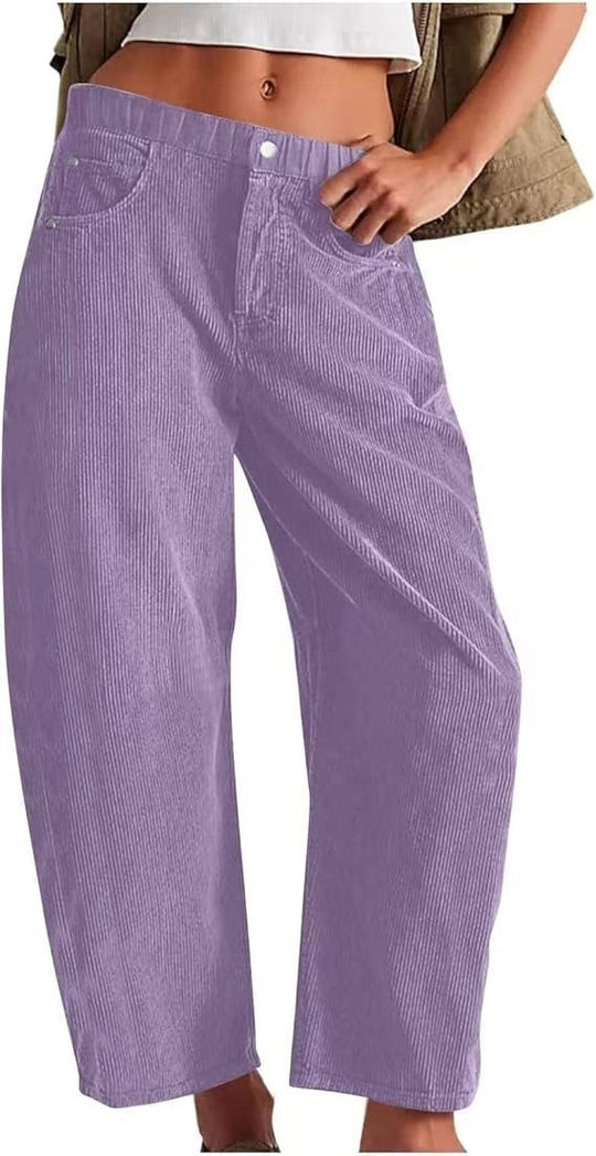Damen Weite Cordhose mit hoher Taille, Cropped-Bein und Eingriffstaschen Shop Nory