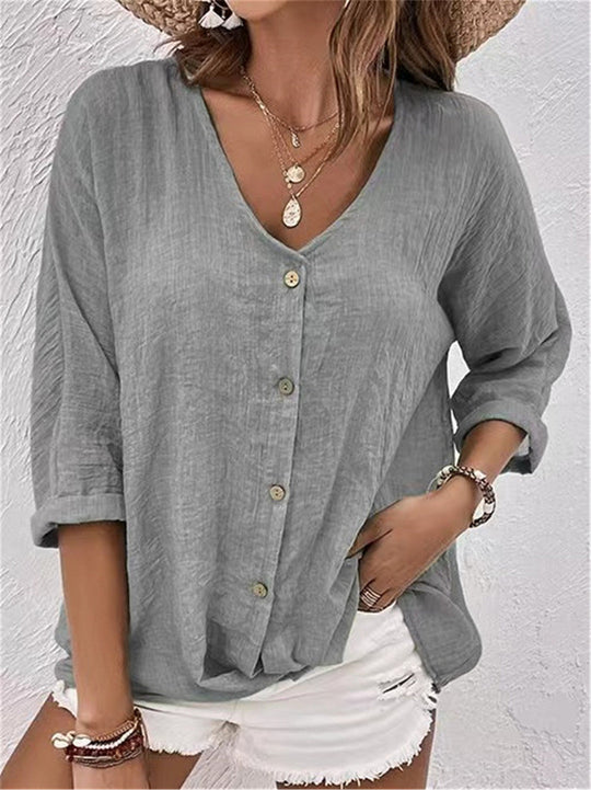 Damen lässige Bluse mit Knopfdetail und weitem Schnitt