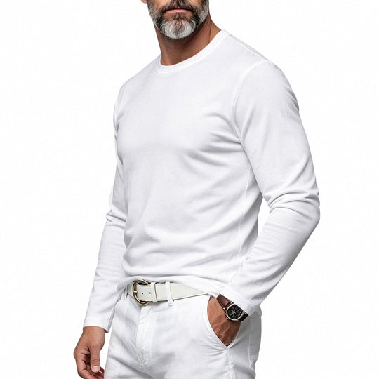 Herren Slim-Fit Baumwoll-Langarmshirt mit Rundhalsausschnitt Shop Nory