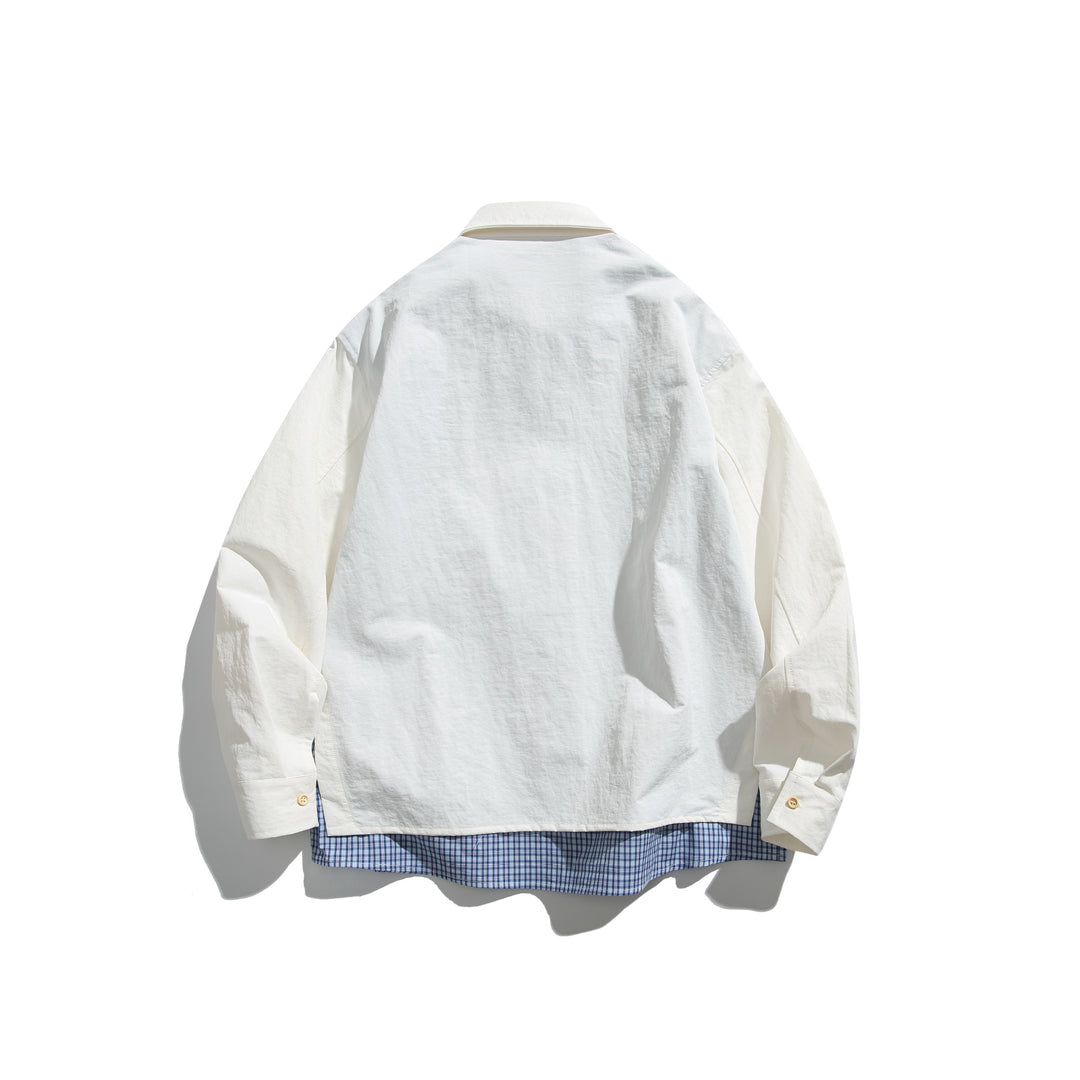 Herren Boxy-Overshirt im Layer-Look mit kariertem Innenfutter, Brusttasche und Holzknöpfen Shop Nory