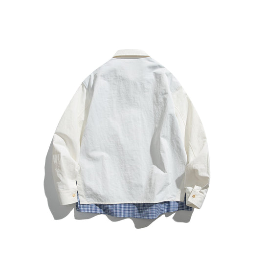 Herren Boxy-Overshirt im Layer-Look mit kariertem Innenfutter, Brusttasche und Holzknöpfen Shop Nory