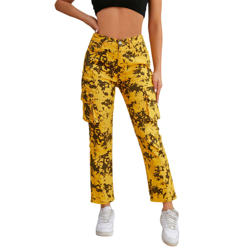Damen Cargo-Hose mit Tie-Dye-Muster, hoher Bund und aufgesetzten Taschen Shop Nory