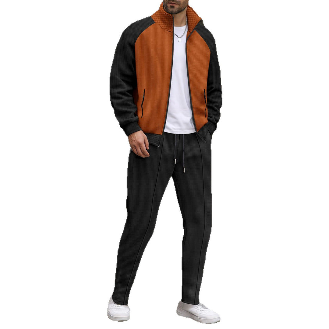 Herren nan zweifarbige Sport-Trainingsjacke mit Waffelstruktur Stehkragen Raglanärmel und verdeckten Reißverschlusstaschen Shop Nory