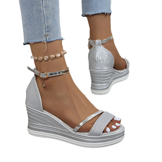 Damen Wedge-Sandalen mit funkelndem Obermaterial und elegantem Riemendesign