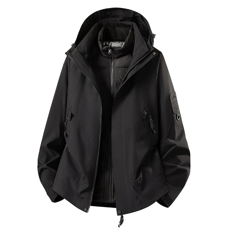 Herren Zwei-in-eins Wetterschutzjacke mit abnehmbarer Steppweste und verstellbarer Kapuze Shop Nory