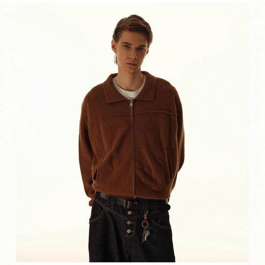 Herren Gestrickte Zipjacke mit Hemdkragen, Rippbündchen und verdeckten Eingrifftaschen Shop Nory