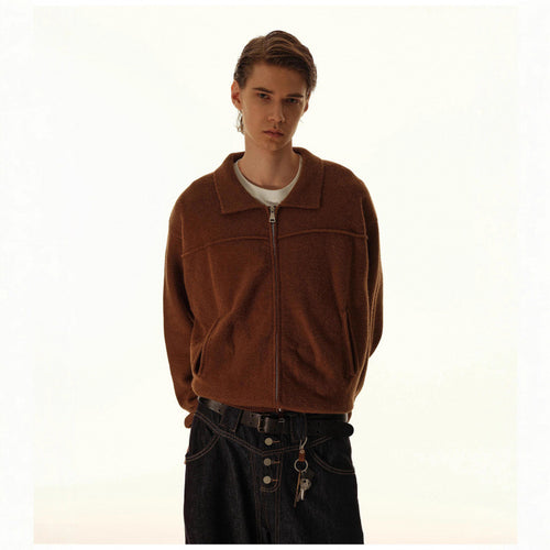 Herren Gestrickte Zipjacke mit Hemdkragen, Rippbündchen und verdeckten Eingrifftaschen Shop Nory
