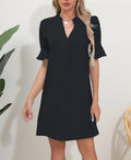 Damen Elegantes Kurzarm-Kleid mit V-Ausschnitt und Schößchen