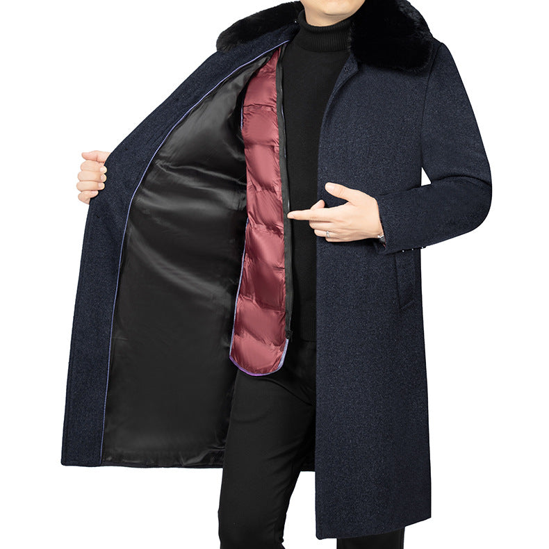 Herren Langer Wollmix-Mantel mit abnehmbarem Kunstfellkragen und gesteppter Thermowattierung Shop Nory