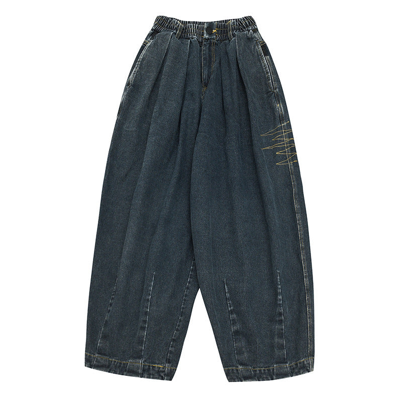 Damen Weite Denim‑Hose mit Kellerfalten, elastischem Bund und legerer Silhouette Shop Nory