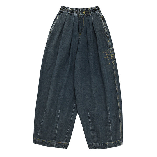 Damen Weite Denim‑Hose mit Kellerfalten, elastischem Bund und legerer Silhouette Shop Nory