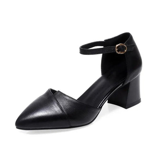 Damen elegante Halbschuhe mit modischer Schnallenverzierung und stabilen Blockabsatz