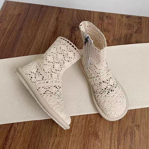 Damen Häkelstiefeletten mit atmungsaktiver Sohle und modischem Reißverschluss