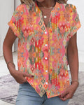 Damen Kurzarmbluse mit kunstvollem Ikat-Design