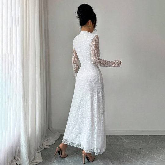 Damen Elegantes Hochzeitskleid mit Spitzenärmeln Shop Nory