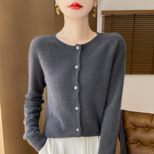 Damen Kuscheliger Kurzcardigan aus Mohair‑Mix mit feiner Schurwollstruktur und Perlmuttknopfleiste Shop Nory