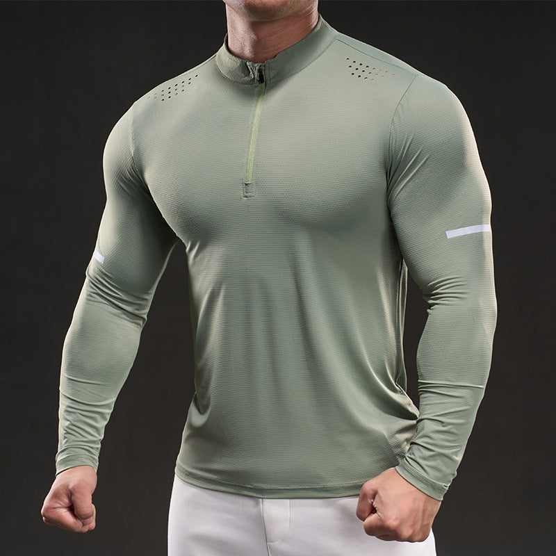 Herren Kompressions-Trainingsshirt mit kurzem Reißverschluss und atmungsaktiver Mesh‑Struktur Shop Nory