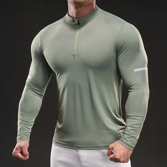 Herren Kompressions-Trainingsshirt mit kurzem Reißverschluss und atmungsaktiver Mesh‑Struktur Shop Nory