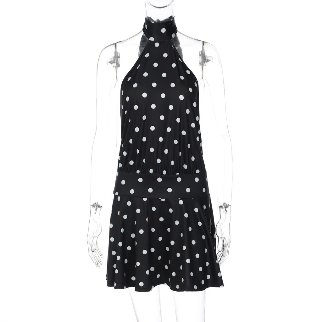 Damen luftiges Spitzenkleid mit Halterneck und punktuellem Muster