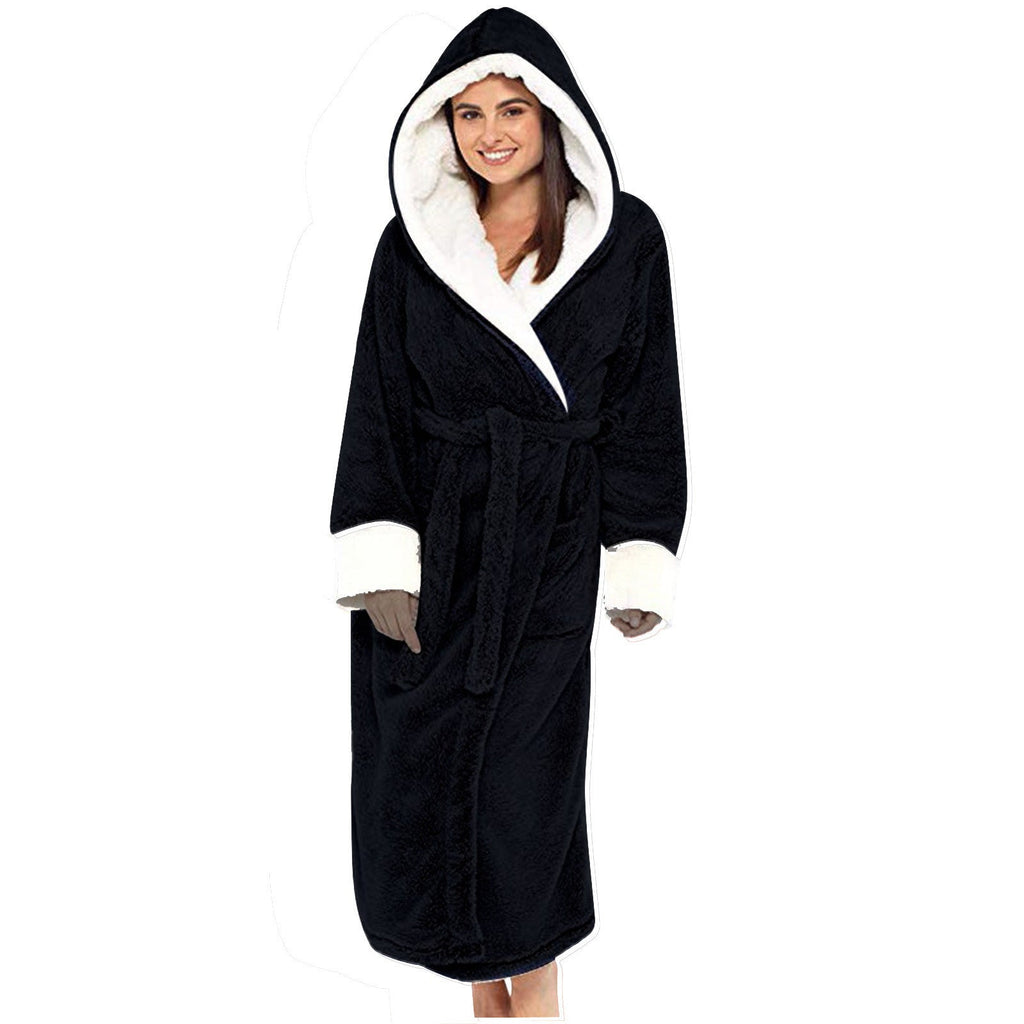 Damen Kuscheliger Fleece-Morgenmantel mit Kapuze und Gürtel ShopNory