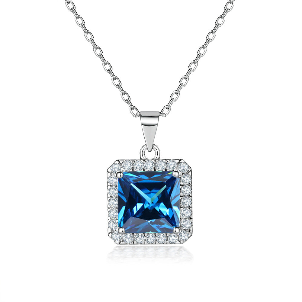 Damen Anhänger mit funkelndem Zirkonia-Rahmen und quadratischem Aquamarin Shop Nory