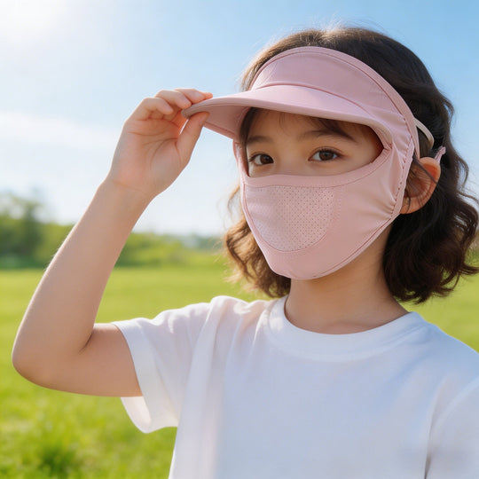Unisex nan Kinder-Sonnenvisier mit integrierter atmungsaktiver Gesichtsmaske, verstellbarem Nackengurt und perforierter Kinnpartie  Shopnory