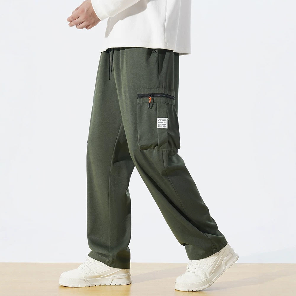 Herren Locker geschnittene Utility‑Cargohose mit Tunnelzugbund, Reißverschluss‑Beintaschen & geradem Bein Shop Nory