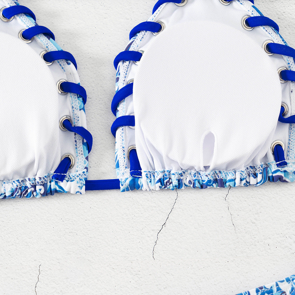 Damen Triangel-Bikini mit verspieltem Schnürdesign Shopnory