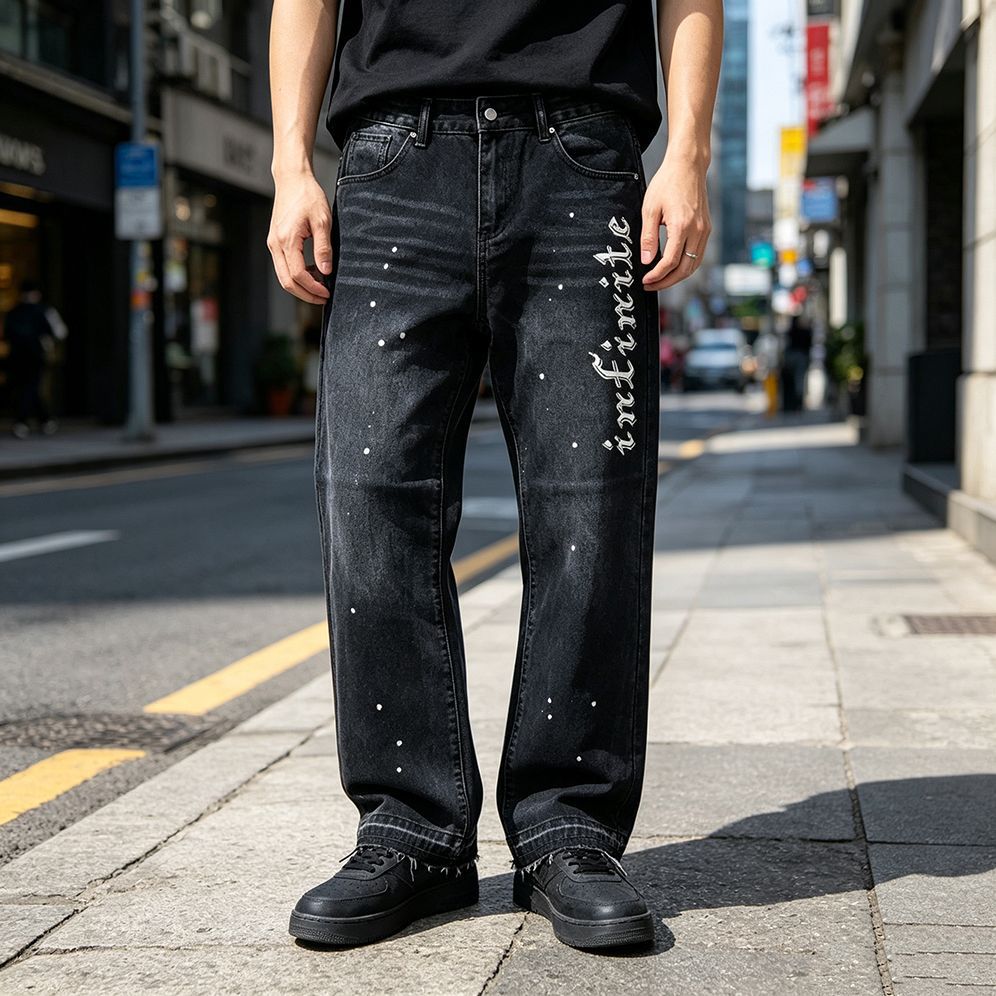 Herren Modische Jeans mit Schriftzug Shop Nory