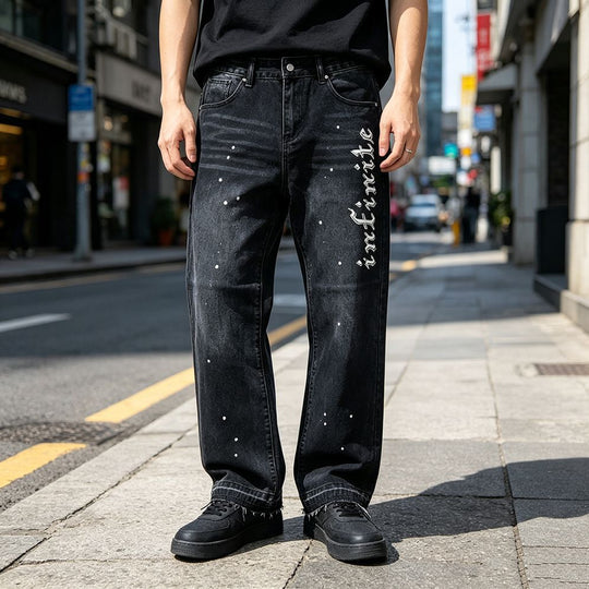 Herren Modische Jeans mit Schriftzug Shop Nory