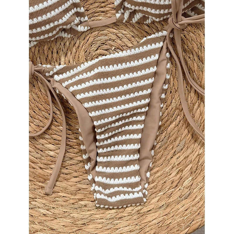 Damen Triangel-Bikini mit modischem Streifenmuster und verstellbaren BindShopnoryändern Shopnory