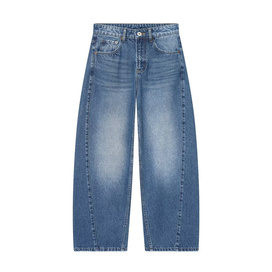 Damen Kurzgeschnittene weitgeschnittene Jeanshose mit hoher Taille und Vorderteil‑Teilungsnähten Shop Nory