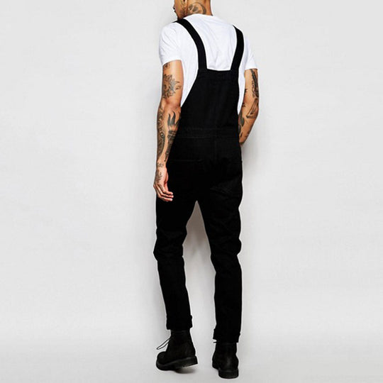 Herren lässige Denim-Latzhose mit verstellbaren Trägern und moderner Passform