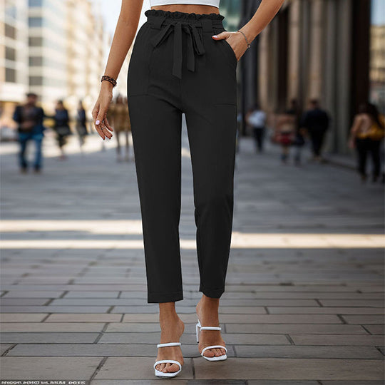 Damen Leichte Paperbag-Hose mit Gummibund, Bindegürtel und aufgesetzten Taschen Shop Nory