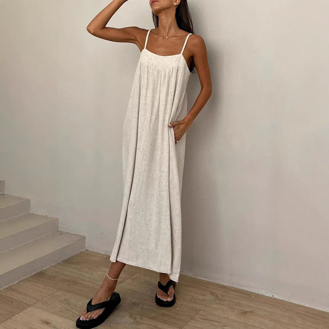 Damen luftiges Maxikleid mit breitem Schnitt und praktischen Taschen