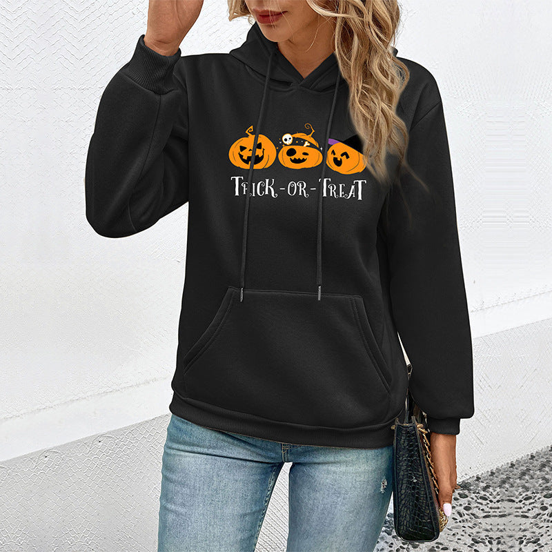 Damen Hoodie mit Halloween-Kürbisprint, Kapuze und Kängurutasche Shop Nory